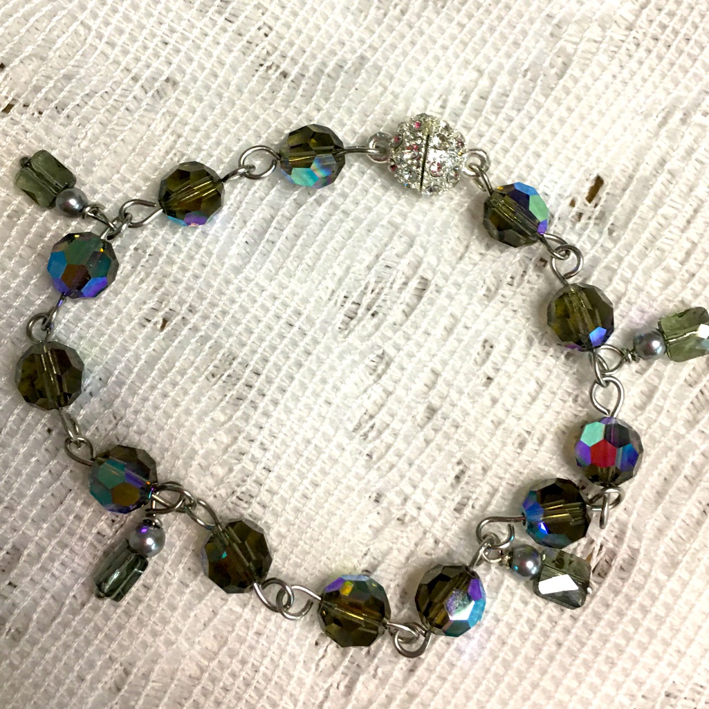 Artesian Made Grey Swarovski Crystals Iridescent W/Squares